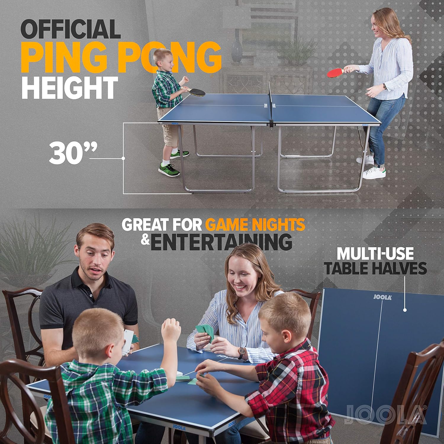 JOOLA Midsize Compact Table Tennis Table Great for Small Spaces and Apartments – Multi-Use Free Standing Table - Compact Storage Fits in Most Closets - Net Set Included - No Assembly Required! : Ping Pong Table : Sports & Outdoors