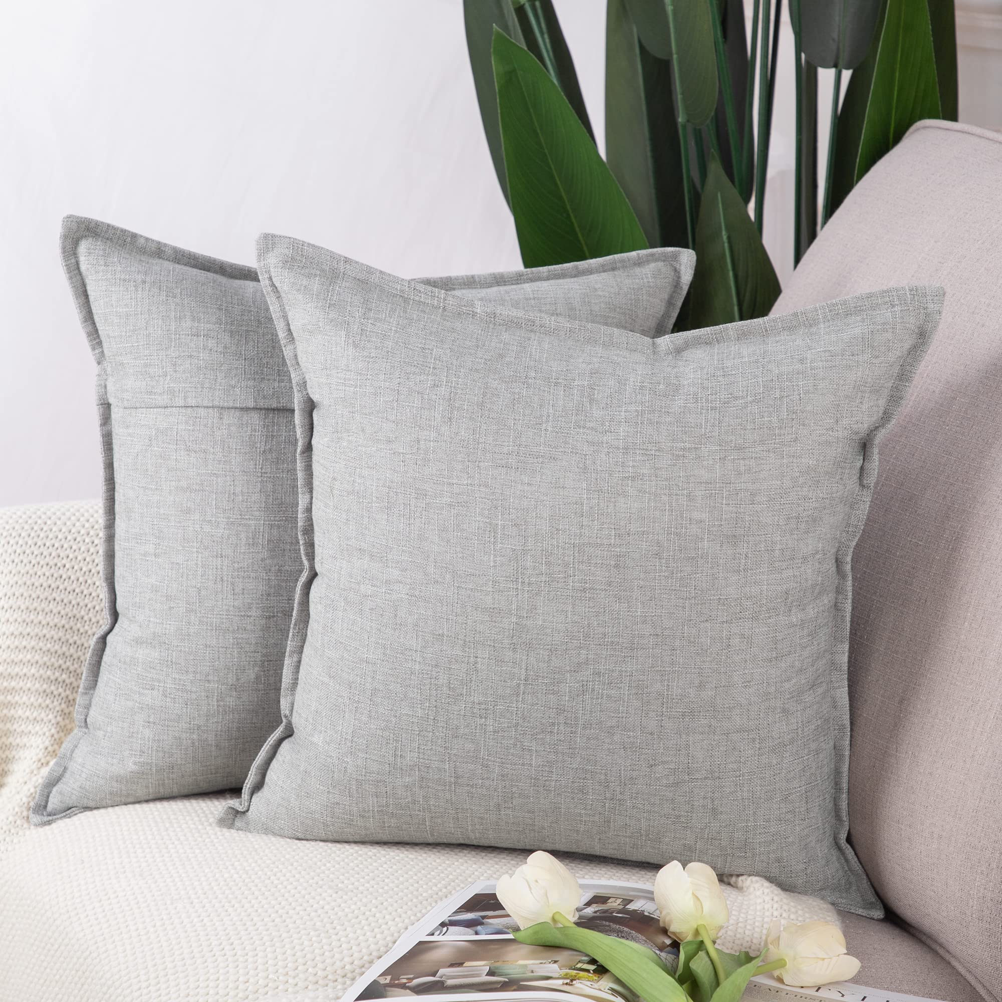 Madizz Set of 2 Faux Linen Cushion Covers 18x18 inch, 45x45 cm, Light Grey Soft Decorative Couch Pillows for Bed Pillowcases for Sofa Livingroom Home Decor