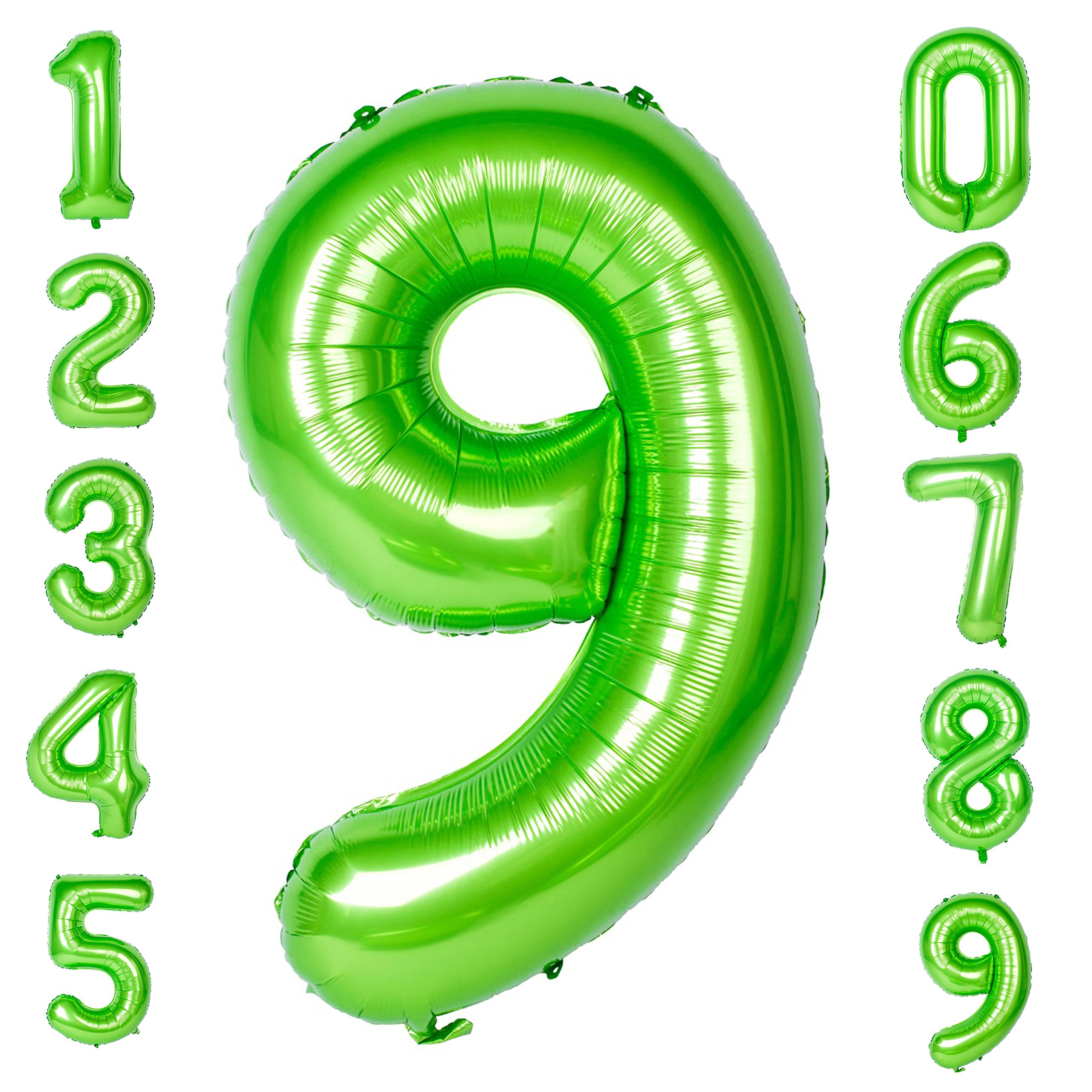 Green 9 Balloons,40 Inch Green Large Numbers 0 to 9 Birthday Wedding Anniversary Party Festival Decorations Giant Helium Foil Mylar Big Number Balloons Digital (Number Balloon 9)
