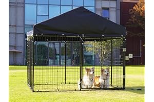 Moonlight Manor Large Outdoor Dog Enclosure,Heavy Duty Dog Cage with Roof,Galvanized Steel Dog Kennel Fence with Double Safety Locks(79”W x 79”D)