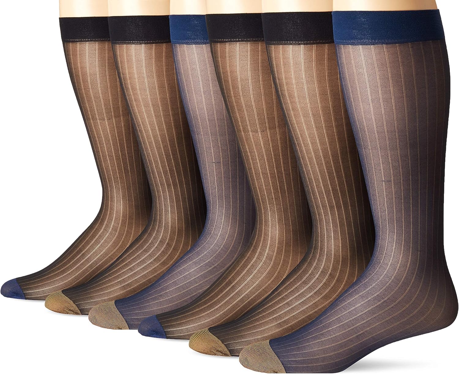 6Pack Mens Over the Calf Sheer Nylon Spandex Dress Socks (2 Each Color