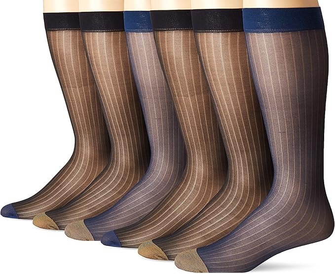 6Pack Mens Over the Calf Sheer Nylon Spandex Dress Socks (2 Each Color