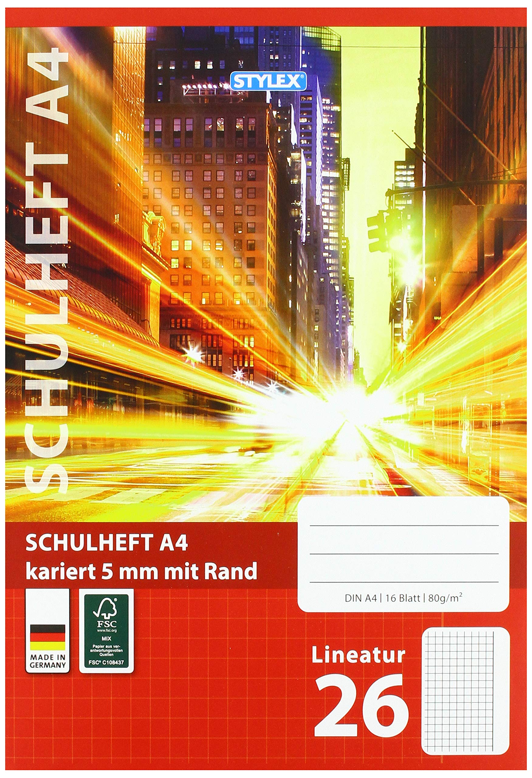 Stylex A4 School Exercise Book with Great Animal Motifs with Various Line Sizes Lineature 26 DIN A4