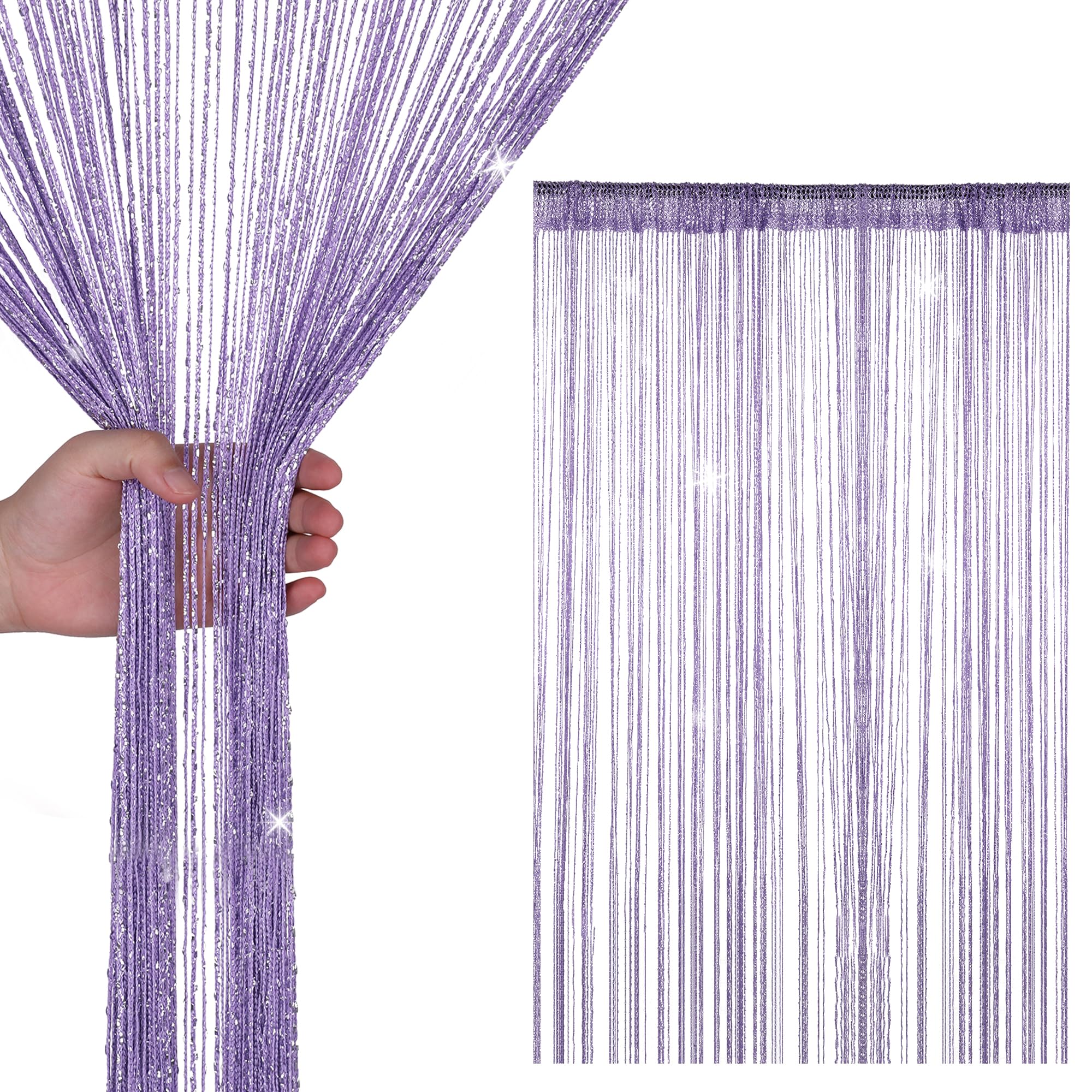 WedDecor Light Purple String Curtains Glitter Fringe Panel Fly Screen Room Divider Tassel Curtain for Doors, Doorway, Windows, Home Décor, Event Decoration, (90cm x 200cm) — image 1