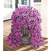 Ivydale Artificial Lily Flowers for Outdoors Fake Hanging Flower Vines for Outside Decoration, UV Resistant 2PCS Faux Plants for Patio Porch Balcony Garden Yard, Fuchsia