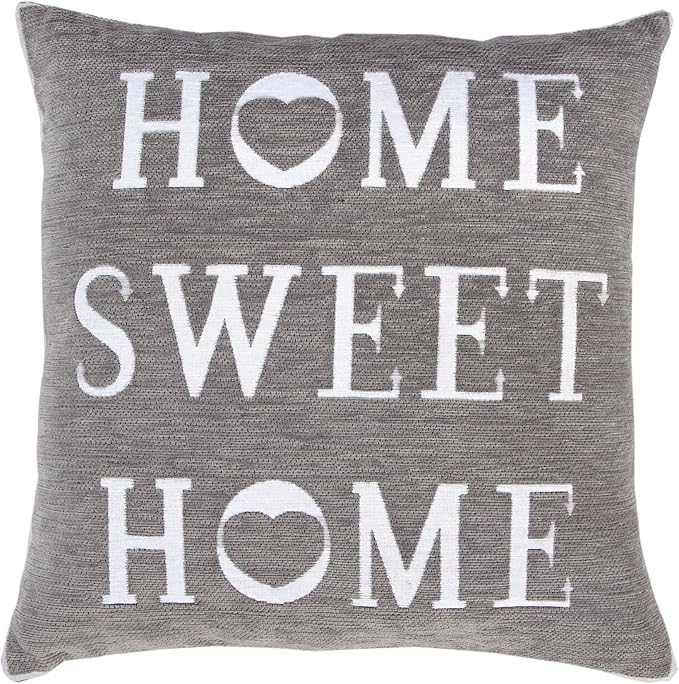 Home Sweet Home Square Cushion Cover Grey / Slate Chenille 43x43cms