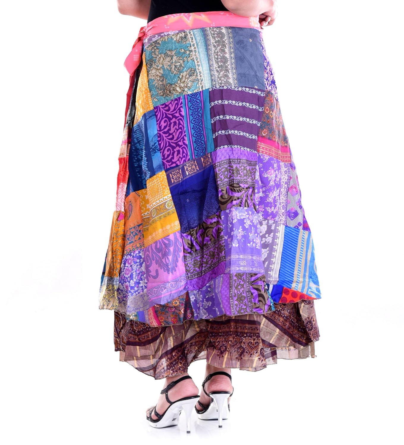 handicraft-palace women's crepe silk wrap around skirt(swa-11, multicolour, large)