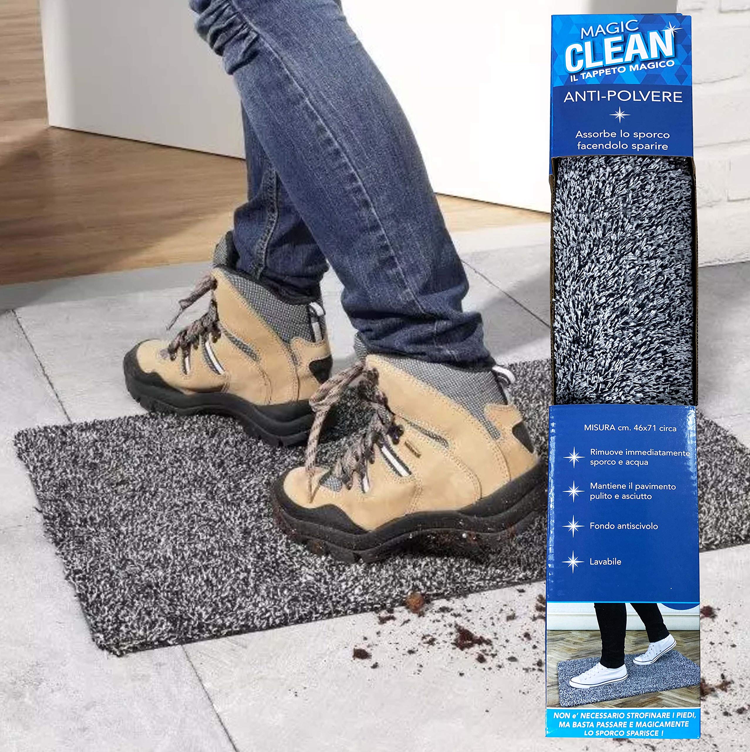 Tex family - Non-Slip Magic Doormat | Absorbent and Dustproof | Ideal for Entrance and Bathroom | Size 45 x 70 cm, Colour: Grey, Polyester Material