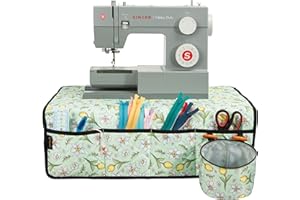 PACMAXI Sewing Machine Pad for Table with Pockets, Water-resistant Mat, Organizer for Sewing Machine Accessories (Floral With Green Background)