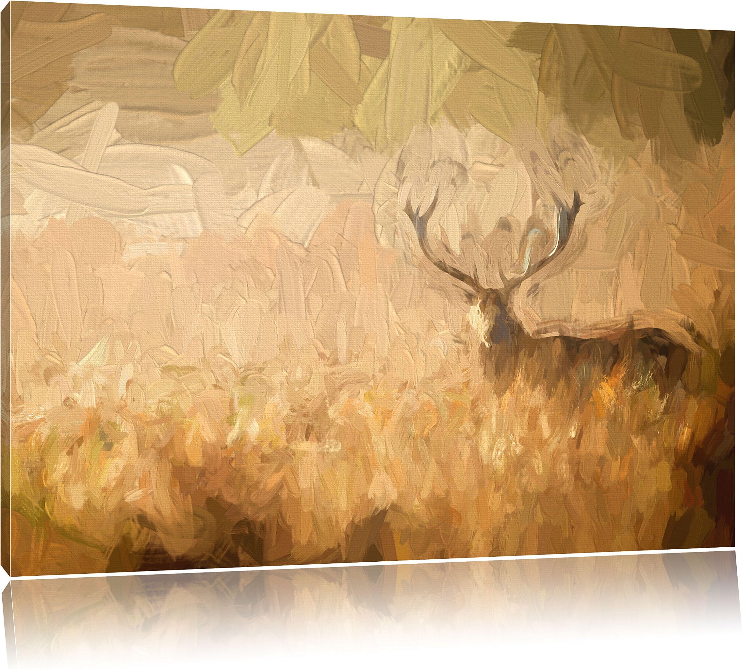 Pixxprint Red deer stag in the mist Art 80x60cm canvas art print XXL mural