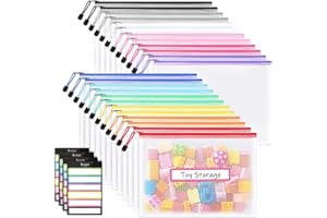 Sooez 24 Pack Mesh Zipper Pouch with Sticky Labels, A4 Mesh Bags, Toy Storage Board Game Puzzles Organization, Sturdy Letter Size File Folders Organizer for Teacher School Classroom Office Supplies