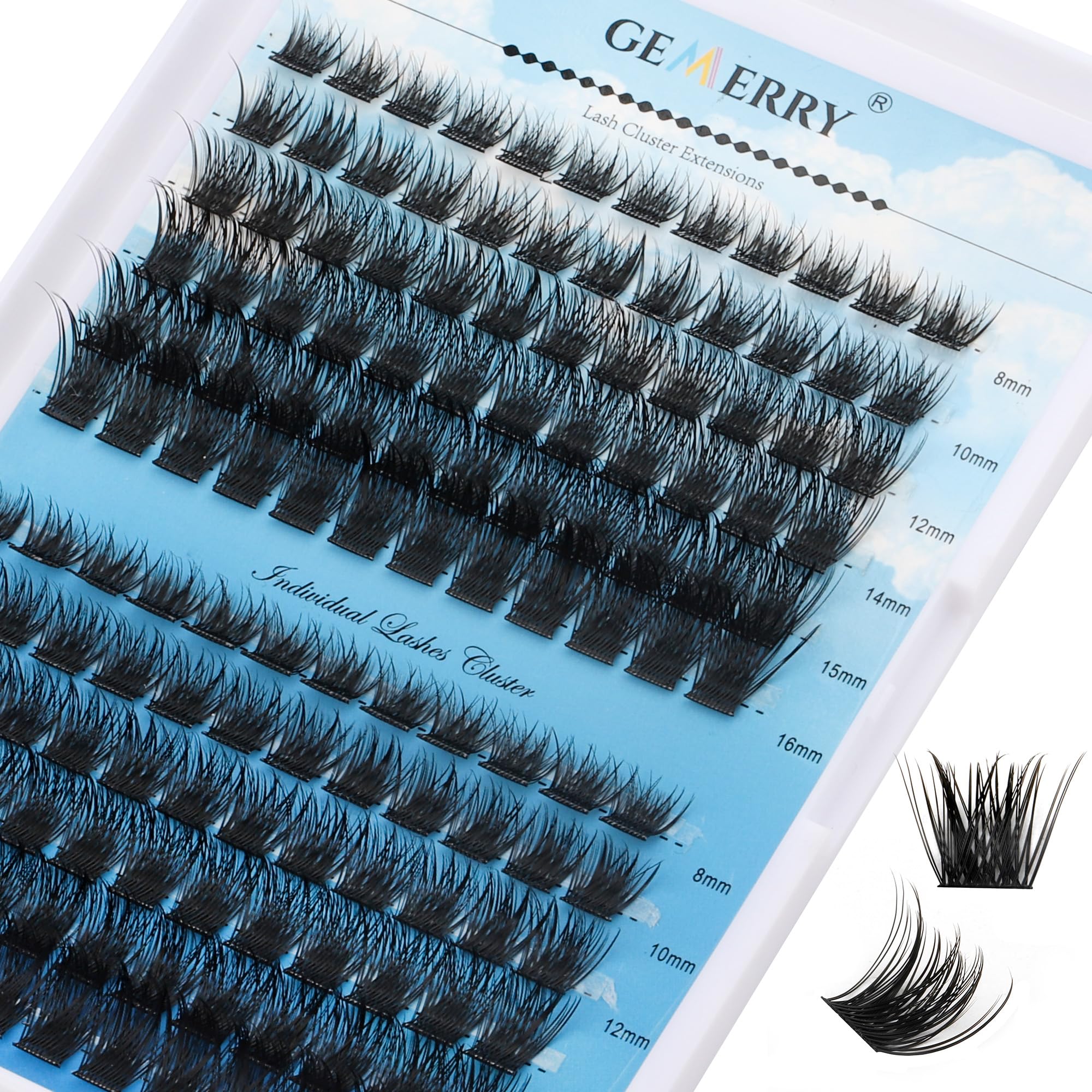 GEMERRY Individual Lashes 144pcs Cluster Eyelash Extensions Cluster Lashes D Curl 0.07mm 8-16mm Mix Ribbon Lashes Wide Stem Natural Lashes DIY Lash Extensions(B02-D-0.07-8-16mm) — image 1