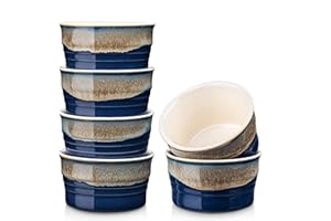LOVECASA 6 OZ Stoneware Ramekins, Oven Safe Souffle Dishes Creme Brulee Ramekins for Baking, Mini Bakeware Set Baking Cups Souffle Ramekins for Creme Brulee, Set of 6, 3.4 x 1.9 inches