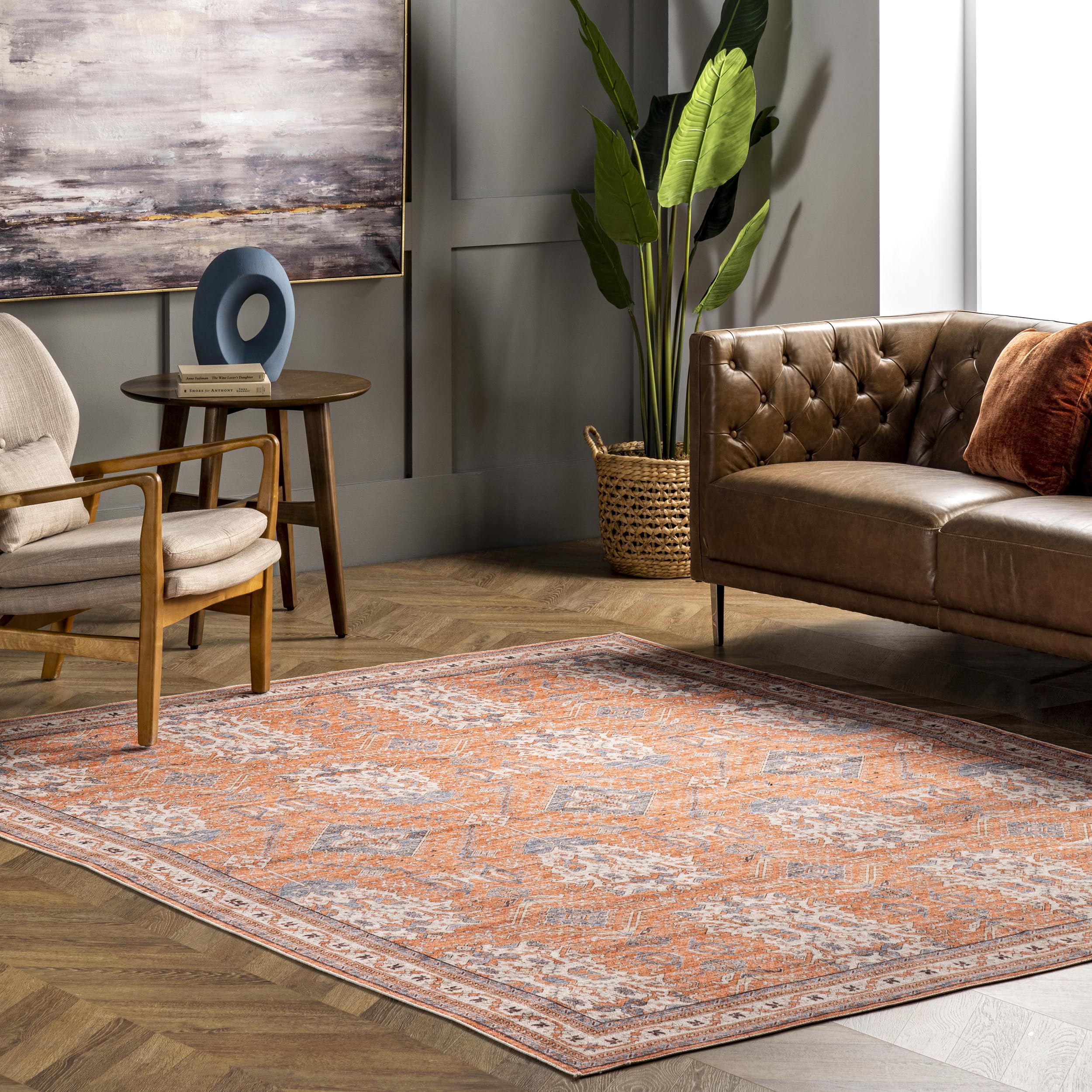 nuLOOM Sky Machine Washable Global Inspired Area Rug, 4' x 6', Rust
