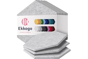 Ekkogo Acoustic Panels 12-Pack Soundproof Wall Panels 12"X10.4"X0.4" Sound Panels High Density Sound Dampening Panels - [Smoky White Hexagon]