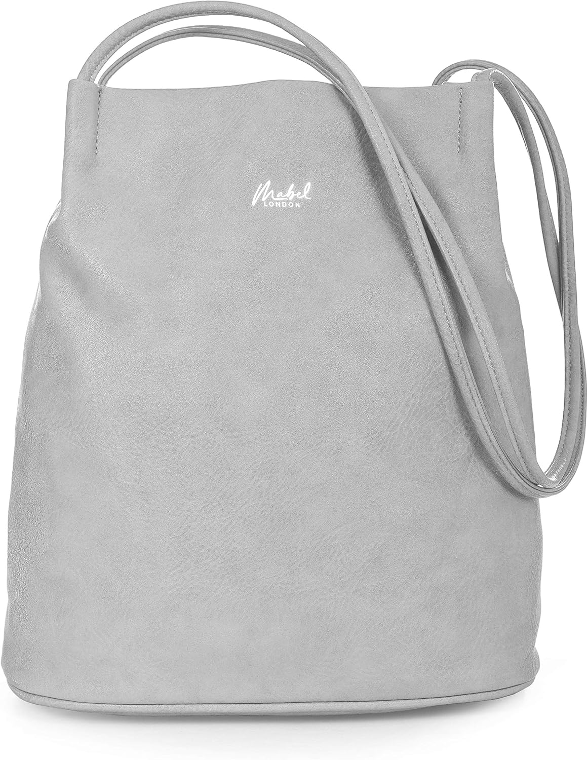 Mabel London Women's Fashion Designer Medium Size Plain Soft Vegan Leather Hobo Bucket Tote Shoulder Bag - Delilah (Light Grey)
