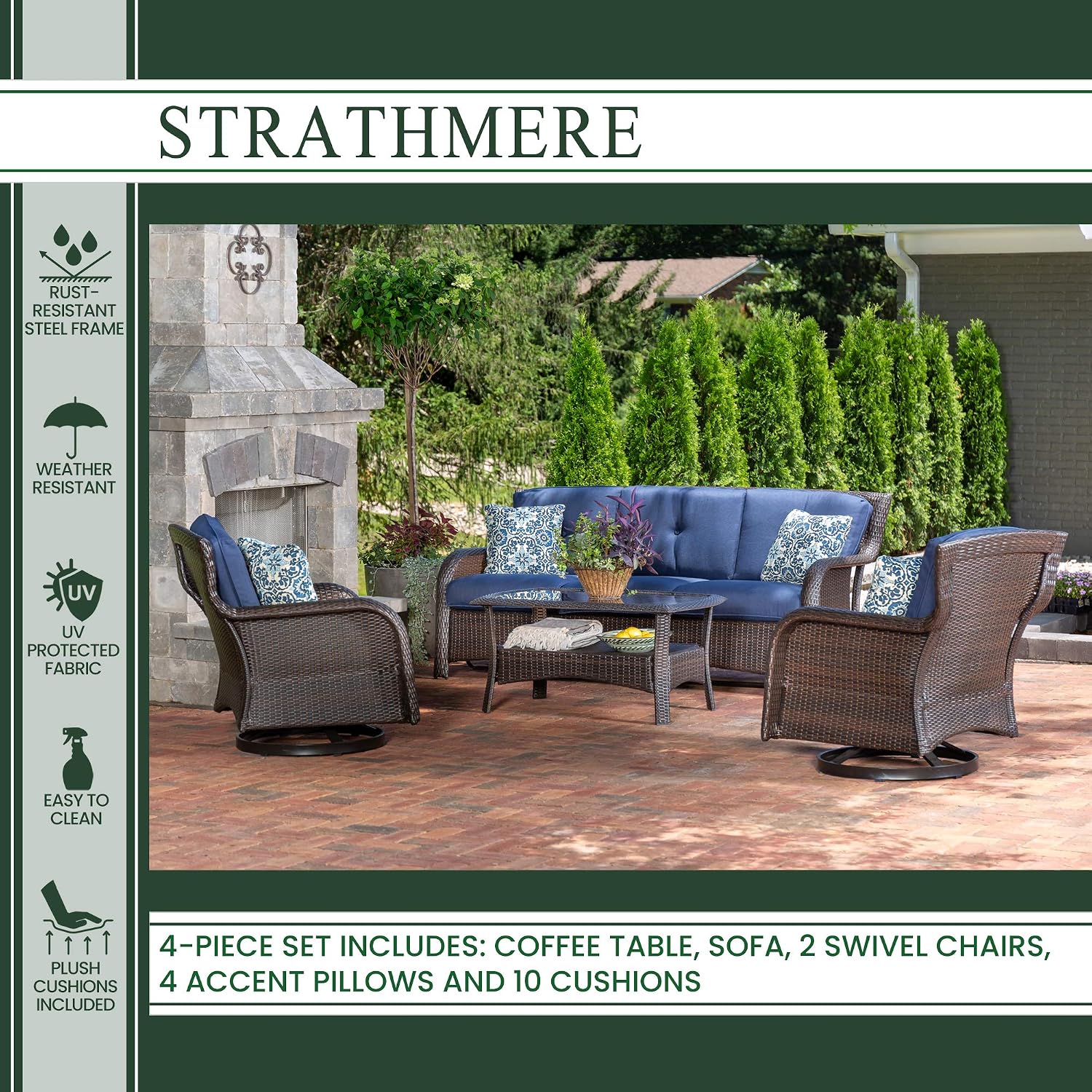 Amazon Com Hanover Strath4pcsw S Nvy Strathmere 4 Piece Lounge Set Outdoor Furniture Navy Blue Garden Outdoor