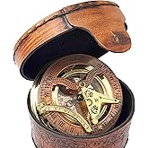 Brass Nautical - Antique Brass & Copper Sundial Compass, Sundial Clock in Box Gift Sun Clock Ship Replica Watch