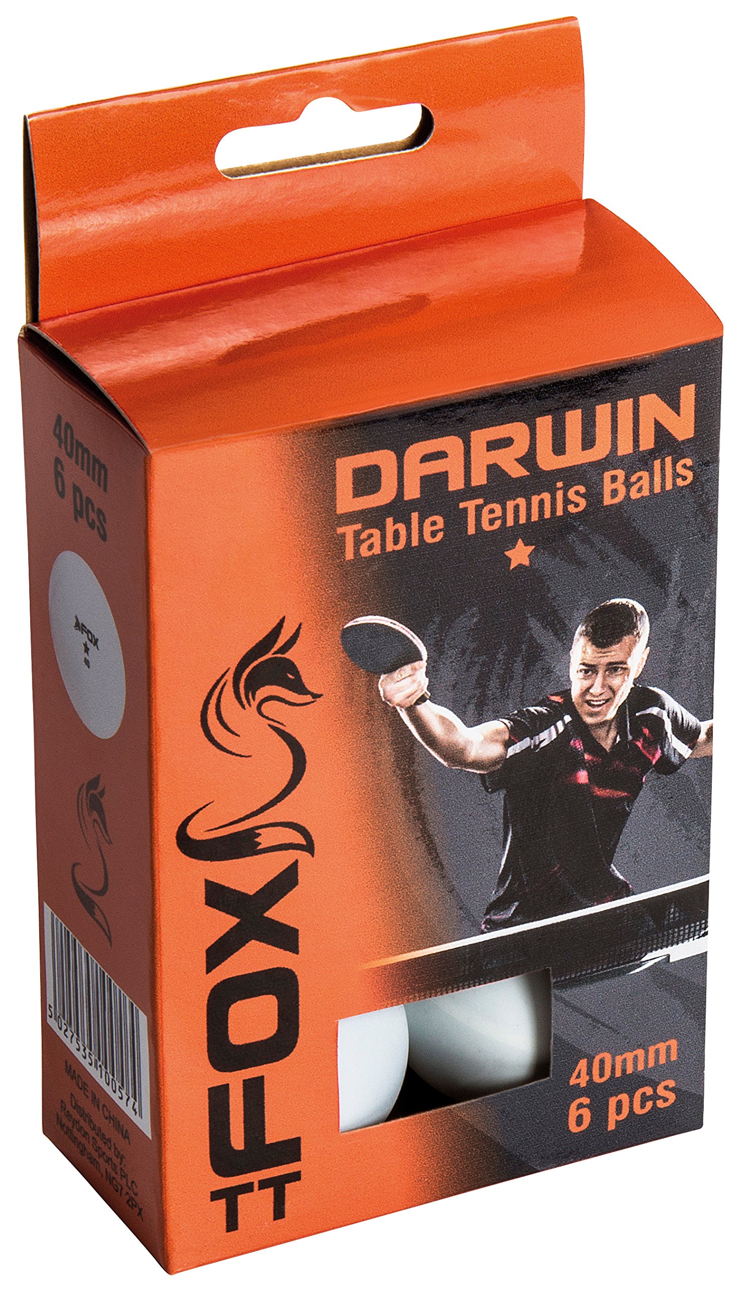 Fox TT Darwin 1 Star Table Tennis Balls (Pack of 6) - White, one size, FTT101