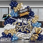 Enanal Graduation Balloon Garland Arch Kit, 147pcs Navy Blue Gold and White Balloons with Grad Cap You Did It Streamer Foil Balloons for Graduation Decorations Class of 2025 Grad Party Supplies