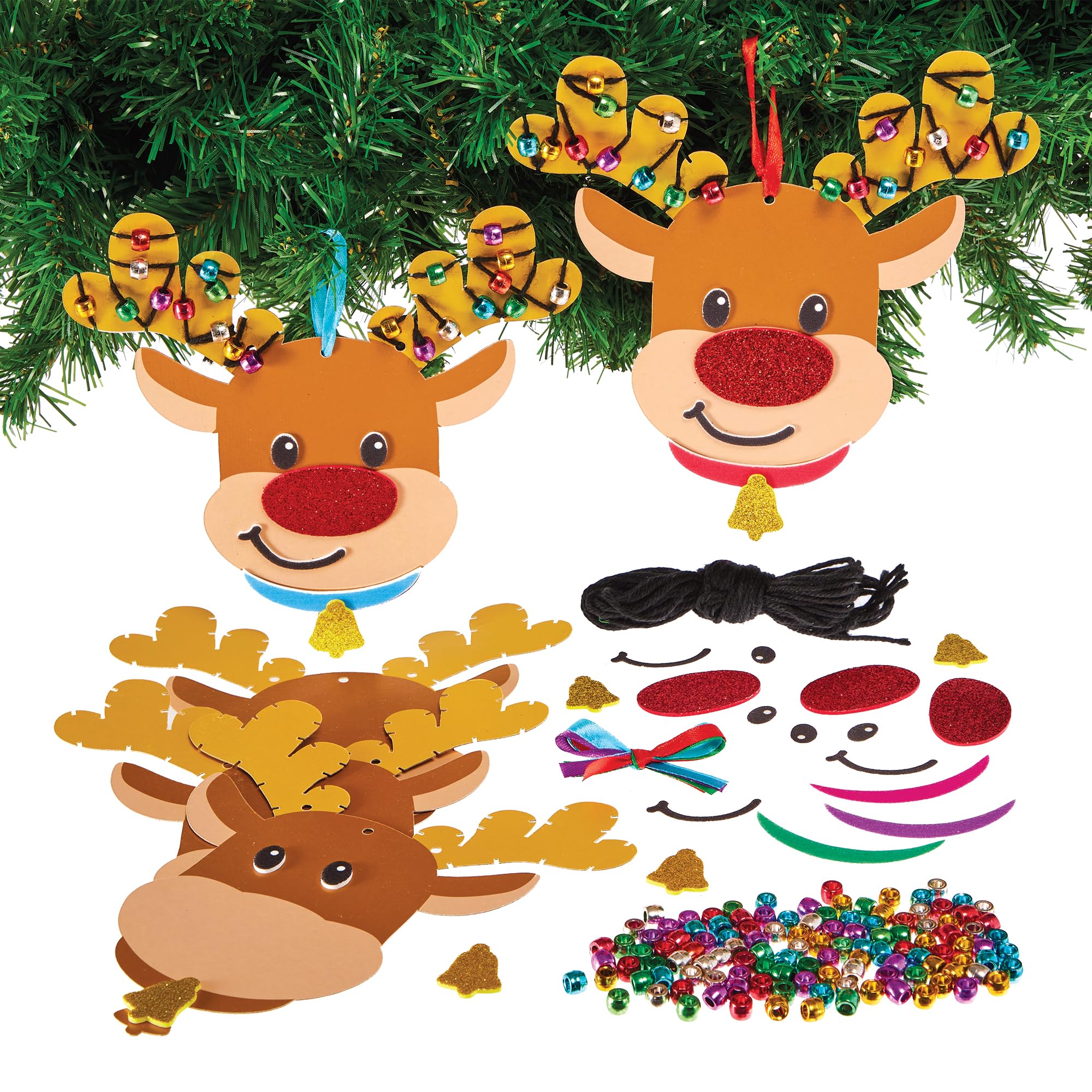 Baker Ross FX805 Reindeer ‘Christmas Lights’ Bead Threading Kits - Pack of 5, Christmas Arts and Crafts Kits for Kids