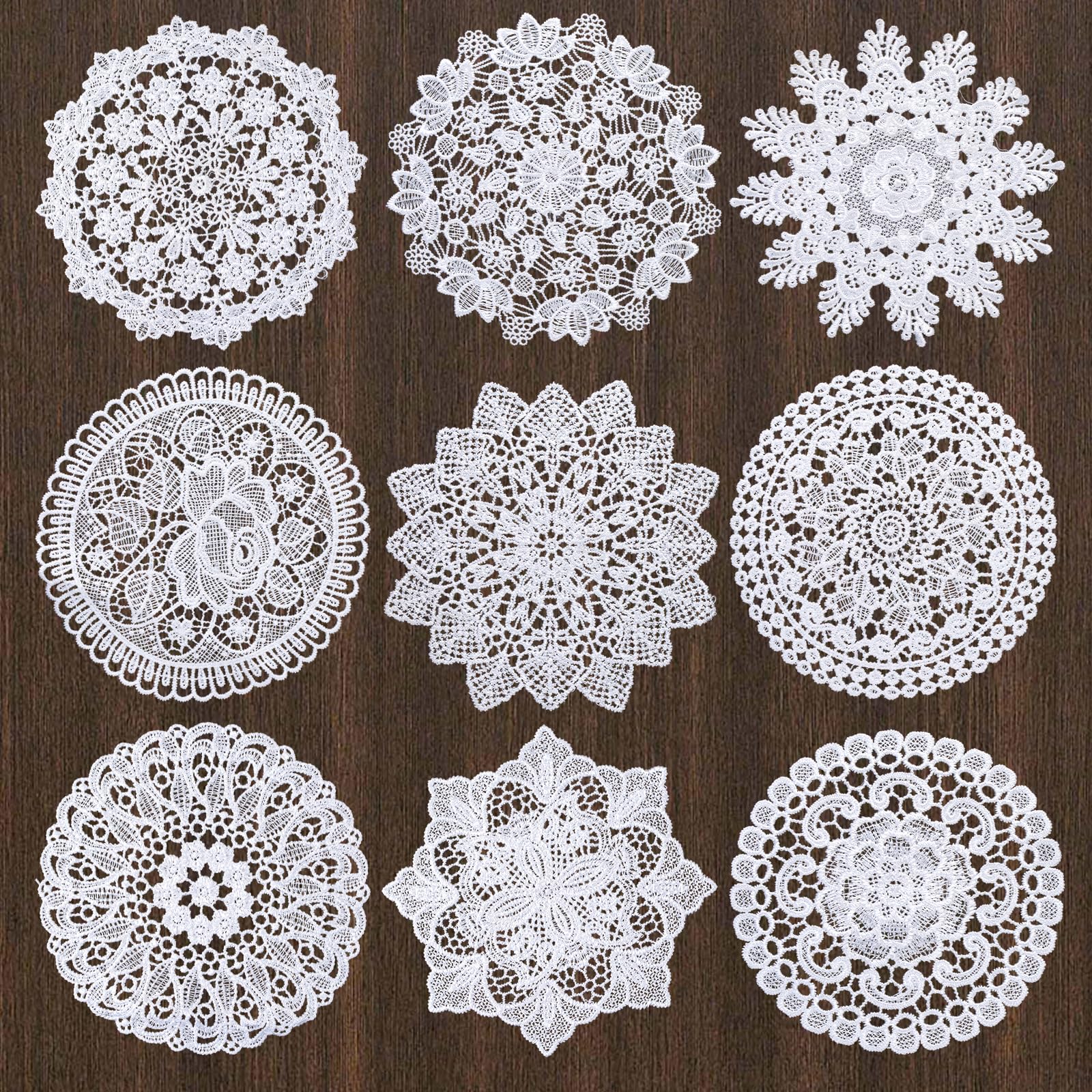 URROMA 9Pcs Round Lace Coasters Boho Cup Coasters Woven Coasters Hollow Crochet Mat Handmade Table Placemats for Drinks Room Decor Housewarming Gift