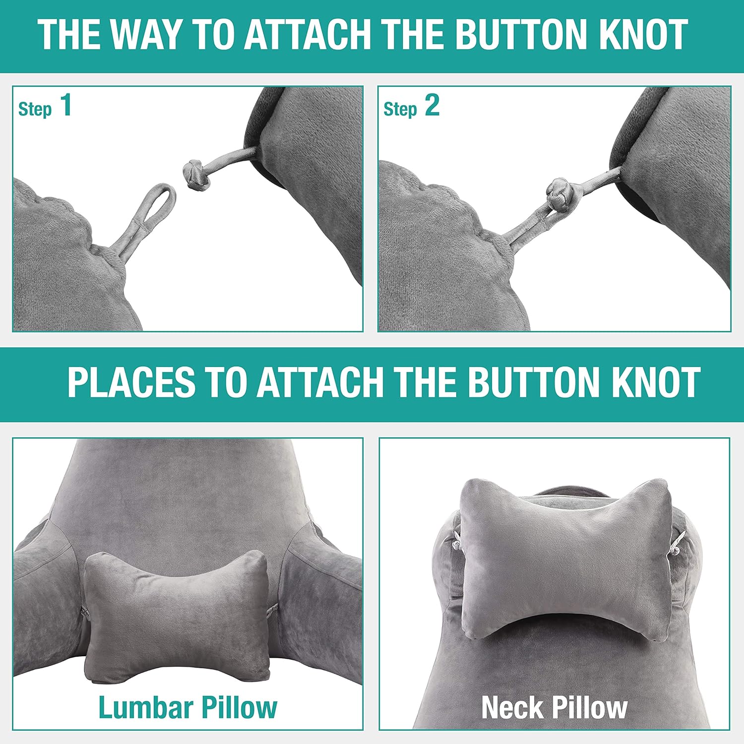 Vekkia Bed Rest Reading & Neck Pillow, Bonus Multifunction Detachable Pillow, Ergonomic Design. Perfect Back Support for Adults Reading/Watching TV/Sitting in Bed - Extra Foams Incl. Large- 23.5': Home & Kitchen