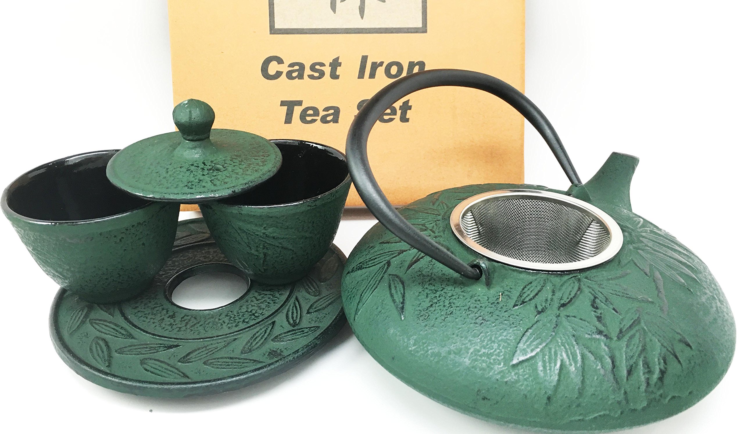 Japanese Evergreen Bamboo Forest Green Heavy Cast Iron Tea Pot Set With Trivet 636676555423 eBay