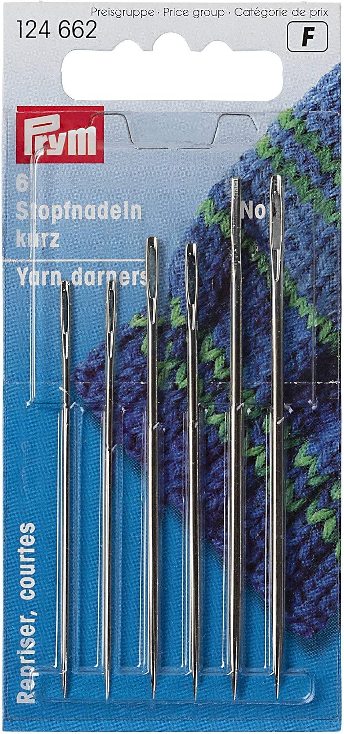 Prym PRYM_124662-1 Darning Needles Short HT 5/0-1/0 Silver col with Gold Eye Assorted, 5/0 - 1/0, 6 Stück