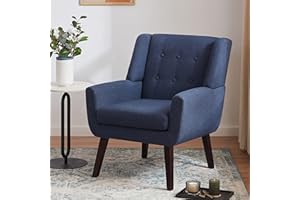 HUIMO Accent Chair, Upholstered Button Tufted Armchair, Linen Fabric Sofa Chairs for Bedroom, Living Room, Mid Century Modern Comfy Reading Chair (Dark Blue)