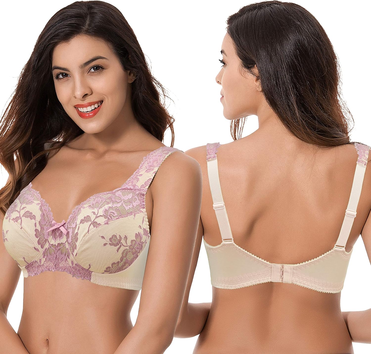 Curve Muse Women's Plus Size Minimizer Unlined Wireless Lace Full Coverage Bras at  Women’s Clothing store