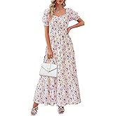 PRETTYGARDEN Women's Floral Boho Maxi Dresses Flowy Short Sleeve A Line Smocked Eyelet 2026 Summer Beach Vacation Clothes