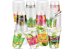 Kochorie 120 Pieces 16 Ounces Let's Fiesta Plastic Cups Mexican Cups Clear Disposable Plastic Cups Cinco De Mayo Party Decorations Drinking Printed Cups for Fiesta Taco Party