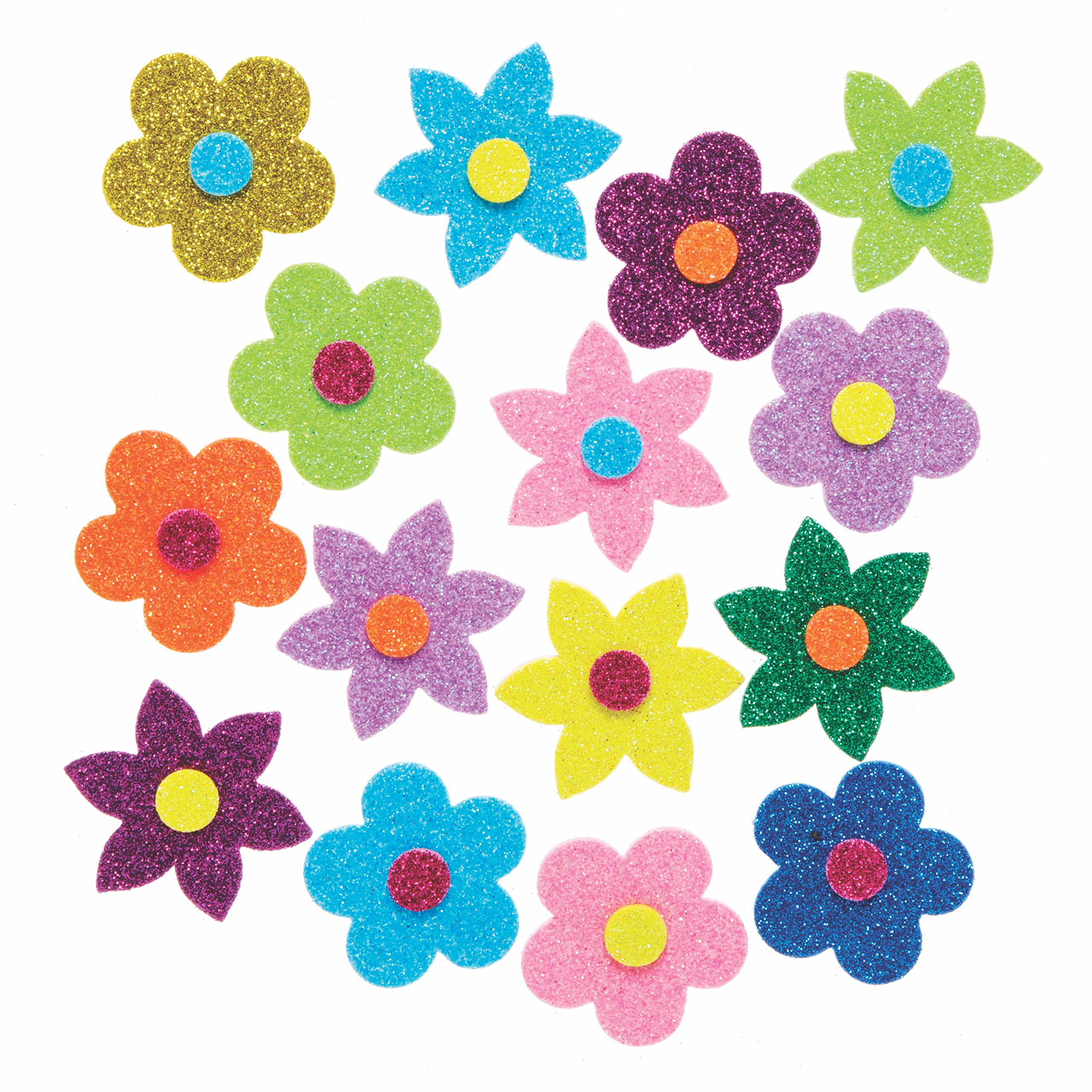 Baker Ross Flower Glitter Stickers - Pack of 120, Easter Crafts, Craft For Kids (AX881)