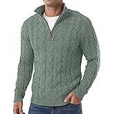 Askdeer Men's Quarter Zip Sweater Cable Knit Pullover Sweaters Mock Neck Classic Casual Polo Sweatshirt