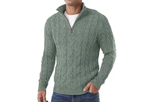 Askdeer Men's Quarter Zip Sweater Cable Knit Pullover Sweater Classic Casual Mock Neck Sweaters