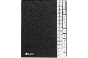 Pagna 24441-04 Desk File 44 Dividers Black Hard Card Flexible Spine Black 3 Holes Tabs 1–2 + 1–12 / Jan–Dec