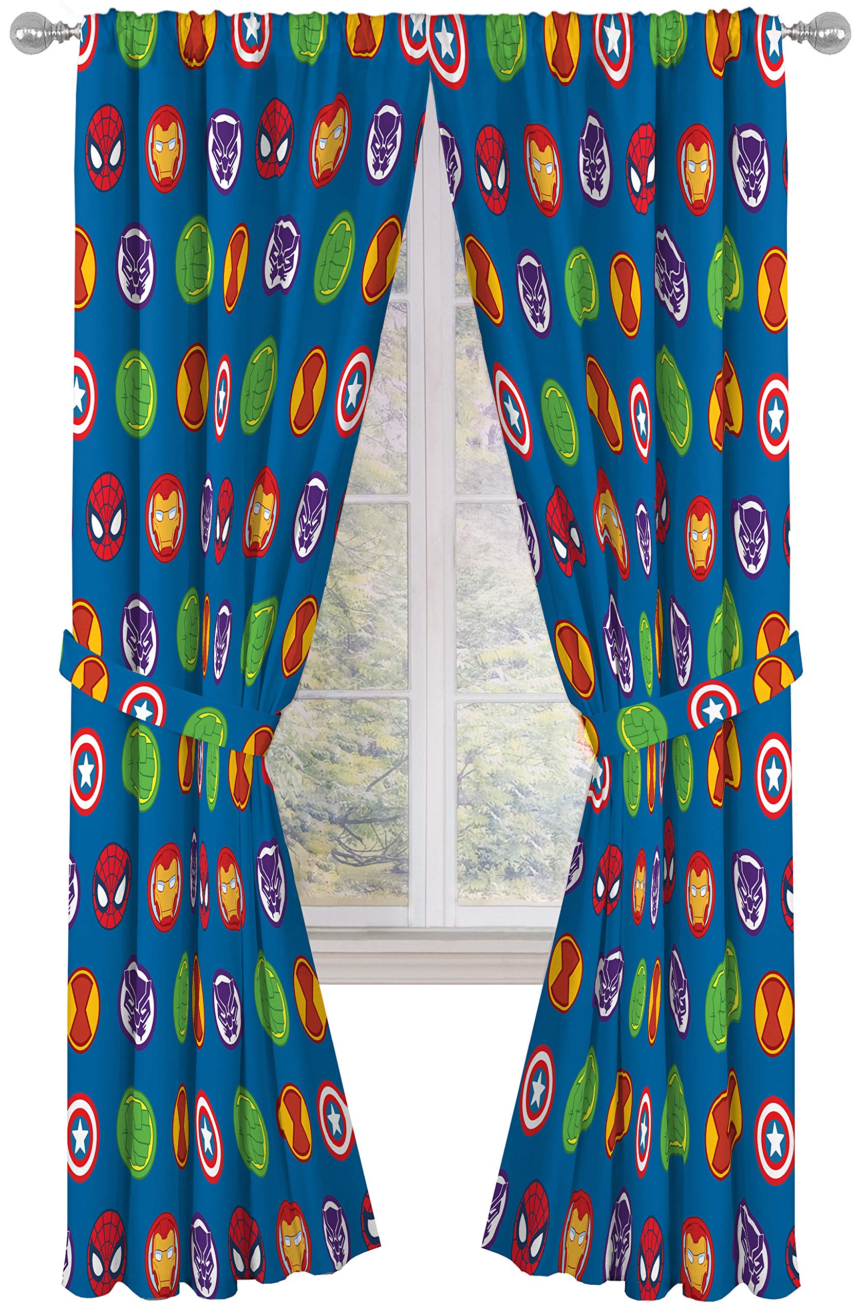 Marvel Super Hero Adventures Double Team 84" Inch Drapes - Beautiful Room Décor & Easy Set Up, Bedding Features The Avengers - Curtains Include 2 Tiebacks, 4 Piece Set (Official Marvel Product)