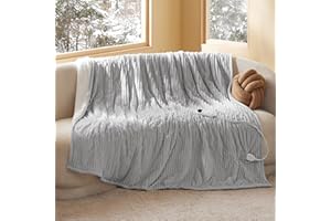 Bedsure GentleSoft Electric Blanket Twin - Soft Ribbed Flannel Heated Blanket, Heating with 10 Time Settings, 6 Heat Settings, and 8 hrs Timer Auto Shut Off, Gifts for Grandma (62"x84", Light Grey)