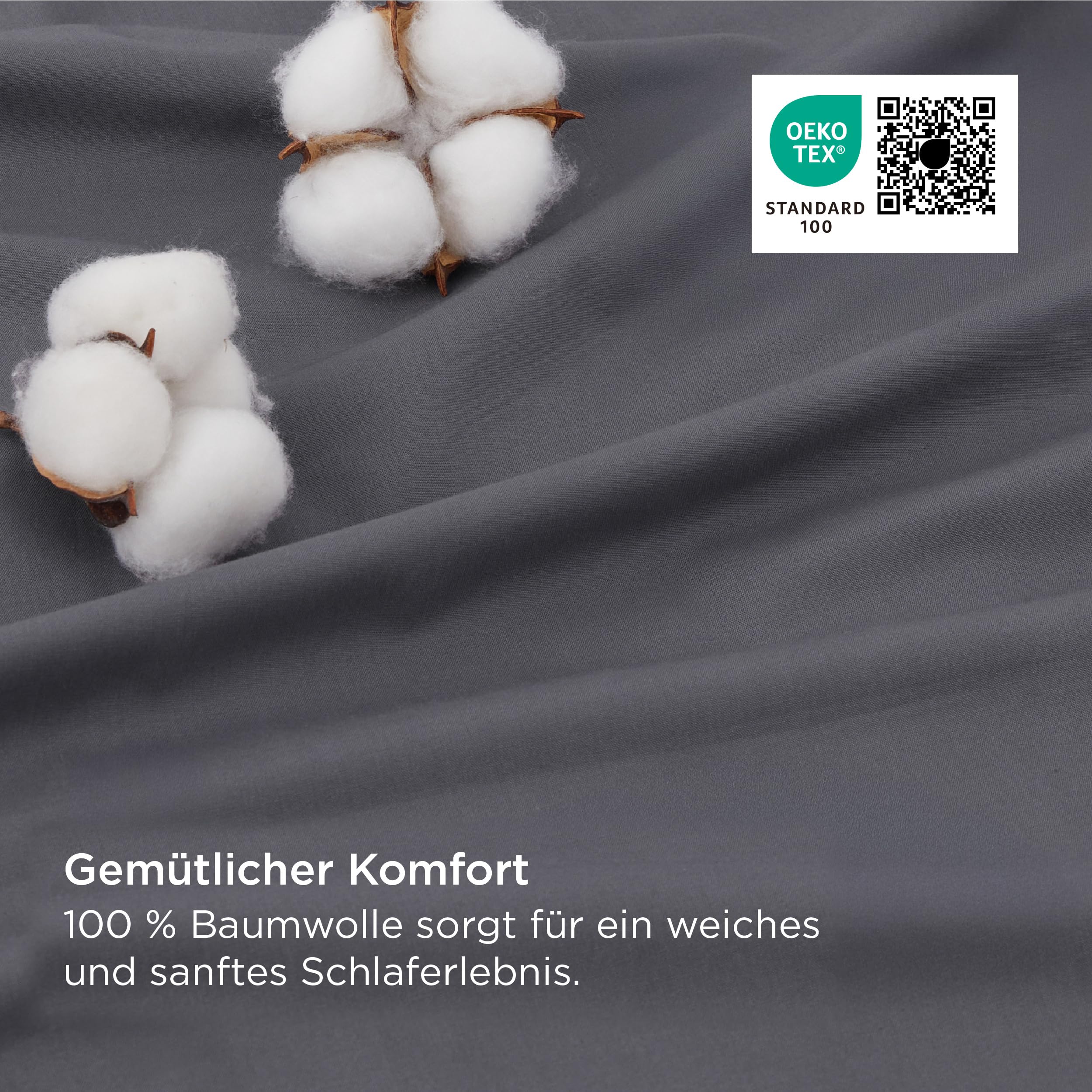 BEDSURE Bettwäsche 135x200 Dunkelgrau Grau - Baumwolle Bettwäsche-Sets 135 x 200 cm Wendebettwäsche 2teilig mit Kissenbezug 80x80 cm, Oeko-TEX Zweifarbiger Bettbezug mit Reißverschluss 5