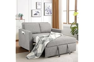 SEJOV Convertible Sofa Bed, 3-in-1 Sleeper Sofa Pull Out Couch Bed, 2-Seater Linen Fabric Loveseat Futon Sofa with Spring Support, Adjustable Backrest for Small Spaces, Living Room, Grey