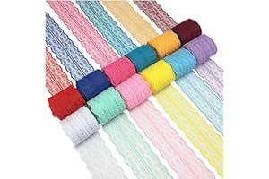 FQTANJU 12 Rolls 60 Yards Lace Ribbon Mixed Color Floral Pattern Fabric by The Roll, for Bridal Wedding Decorations, Invitation Cards, Hair Bow Making, DIY Sewing, Gift Wrapping, 1-3/4 Inch Wide