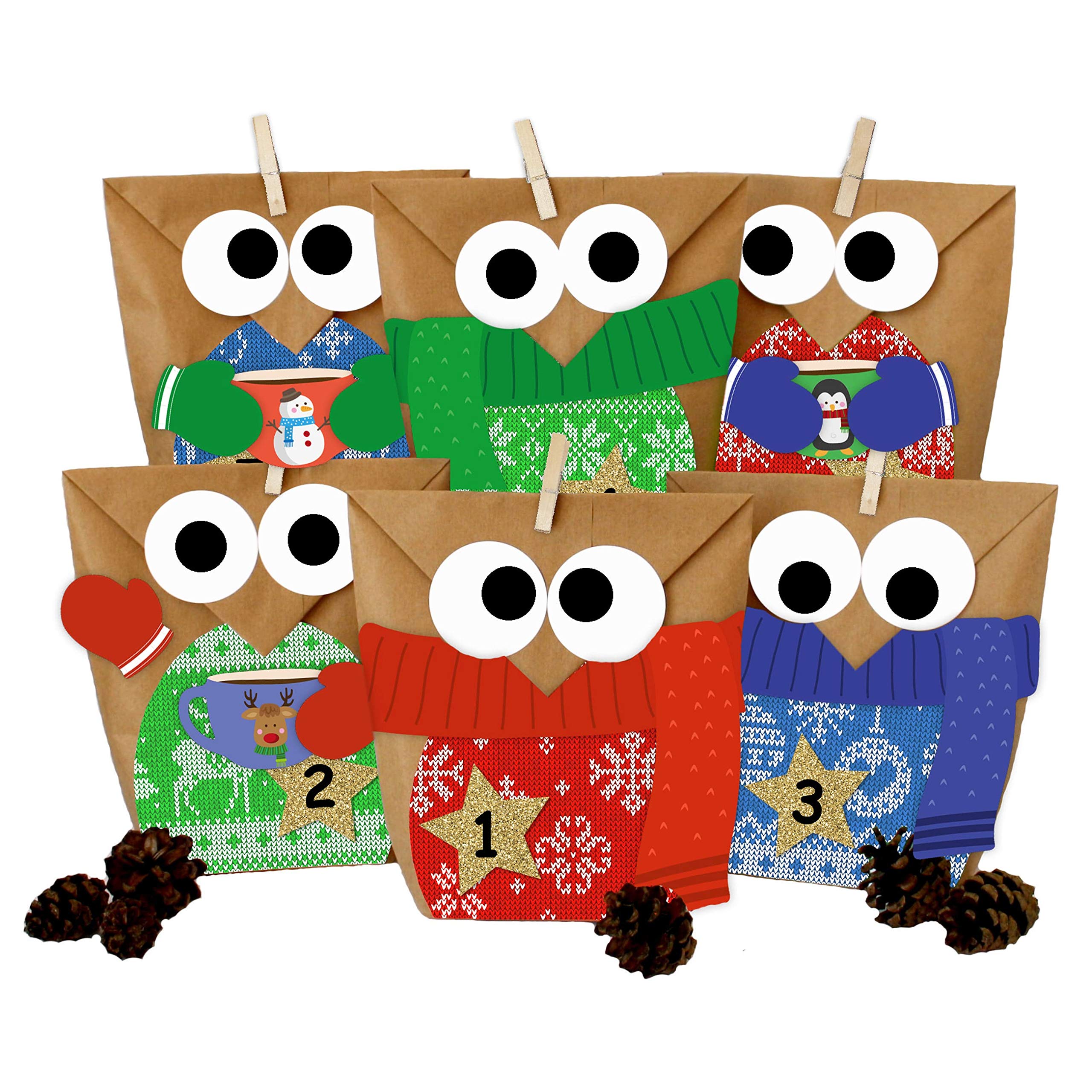 Papierdrachen DIY Advent calendar for you to craft for yourself - Festive owls - Christmas 2019 - Set knit sweater - for you to craft for yourself