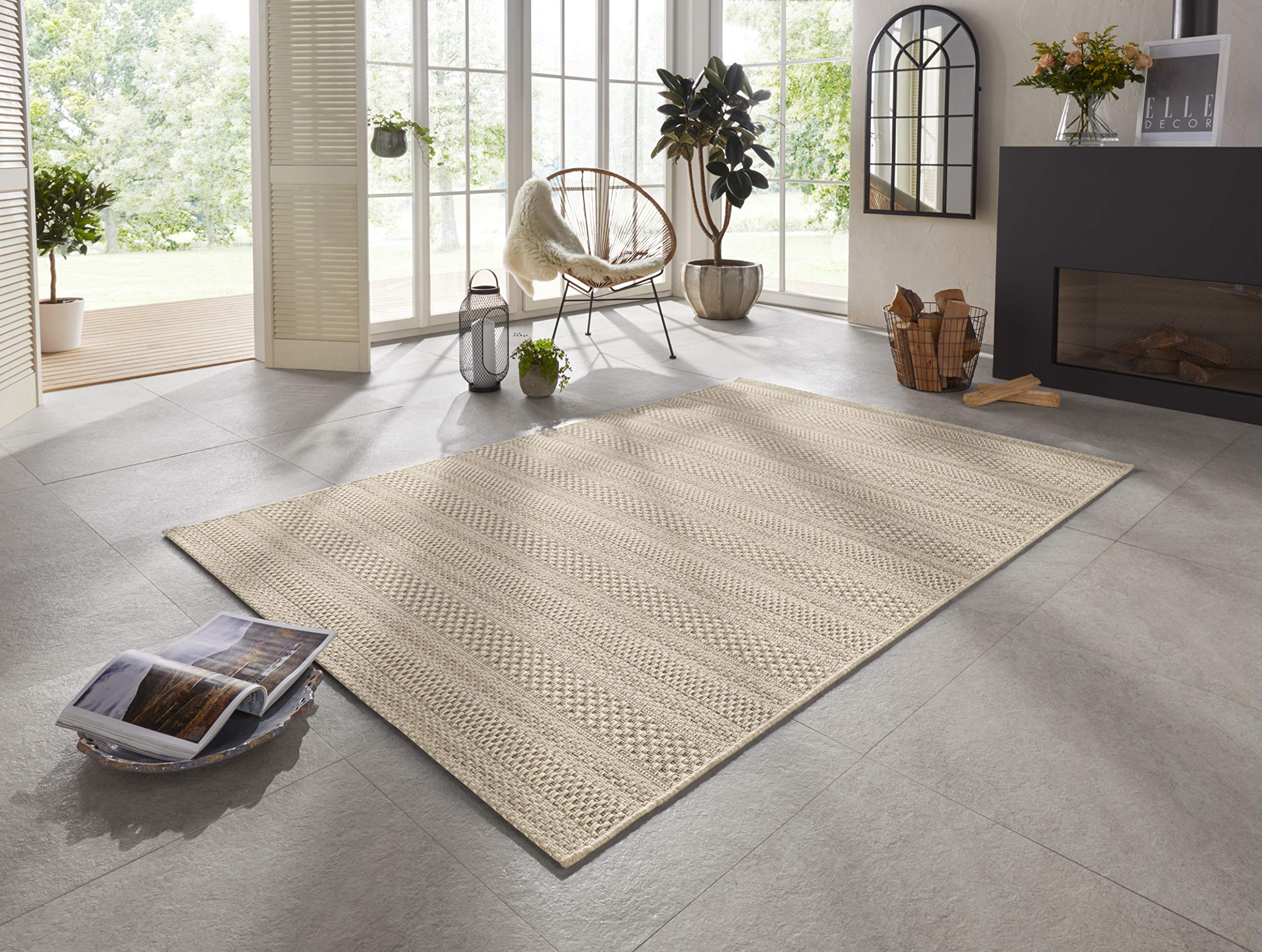 Elle Decor Arras Flat Woven Indoor and Outdoor Rug in Handmade-Look Natural Brown 80 x 150 cm