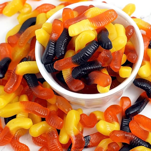 FALL MINI GUMMY WORMS, BULK CANDY, ASSORTED FRUIT FLAVORS, THE HAMPTON POPCORN & CANDY COMPANY, 2.2 POUND BAG (PACK OF 1)