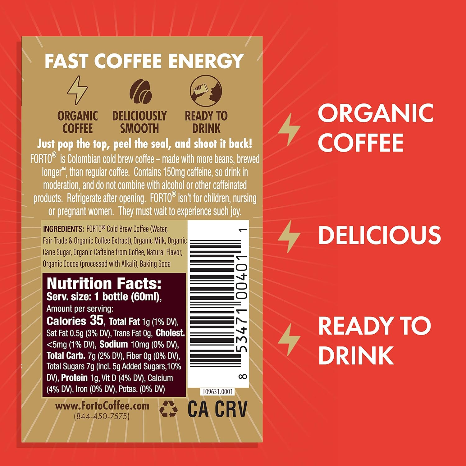 FORTO Coffee Shots - Hershey's Latte, Ready-to-Drink on the go, High Energy Cold Brew Coffee - Fast Coffee Energy Boost, 2 Fl Oz, Pack of 6 : Grocery & Gourmet Food