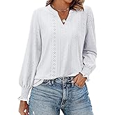 siliteelon Womens V Neck Tunics Fall Tops Long Sleeve Lace Dressy Casual Blouse Cute Ruffle Business Work 2025 Trendy TShirts