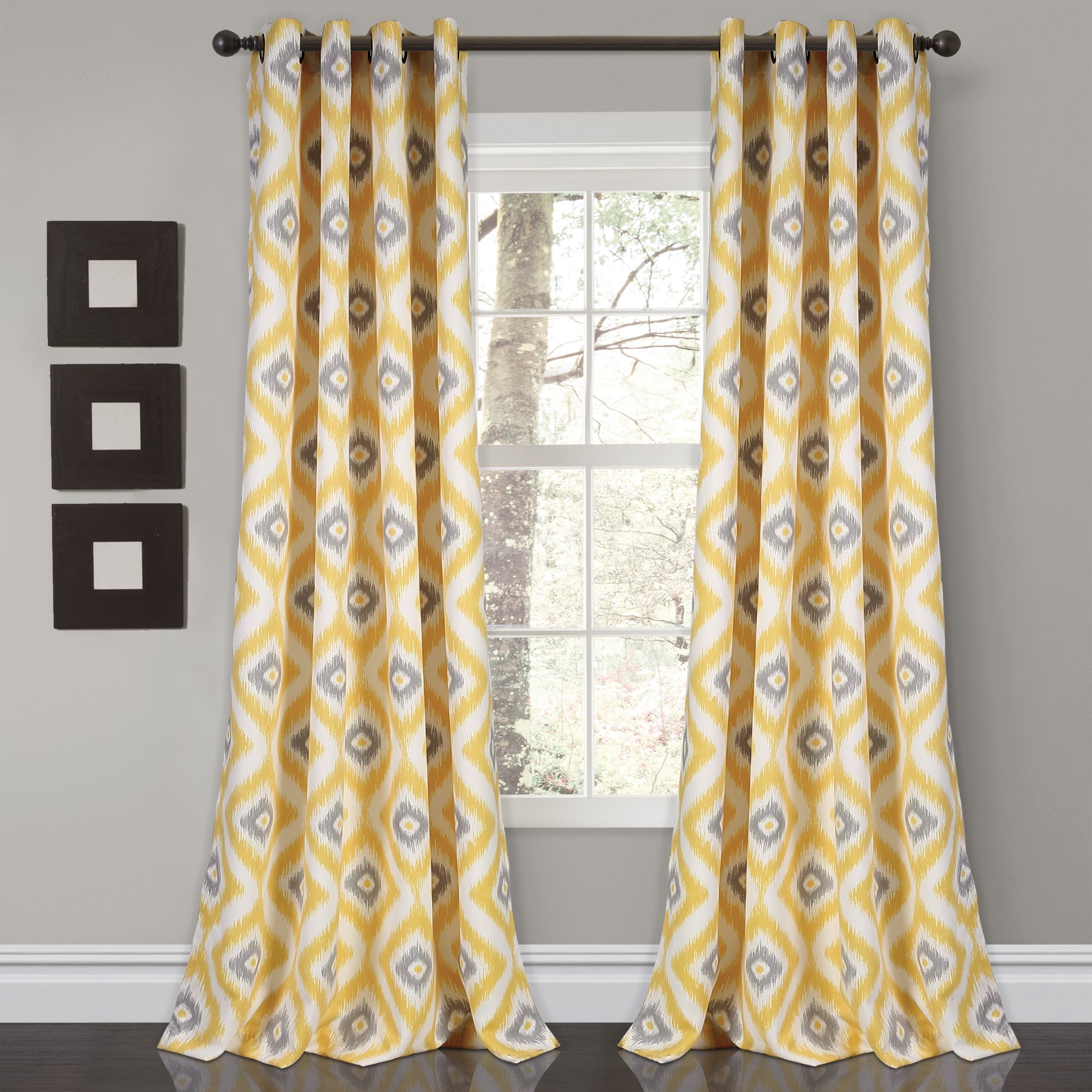 Lush Decor Light Filtering Window Curtain Panel Set, Yellow/Gray, 2 Count