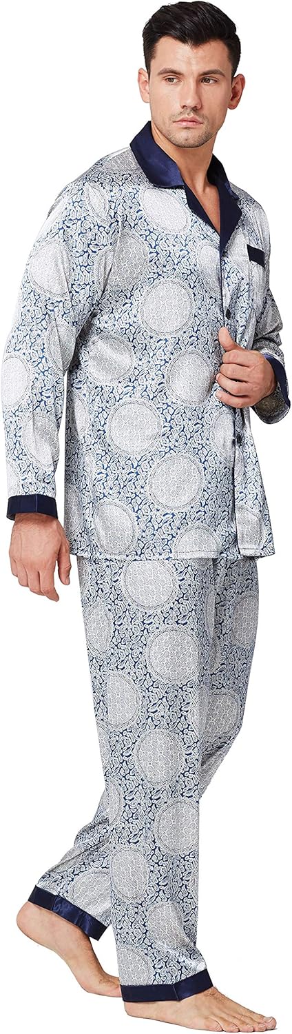 Lonxu Mens Satin Pajamas Set Sleepwear Loungewear S~3XL Plus at  Men’s Clothing store