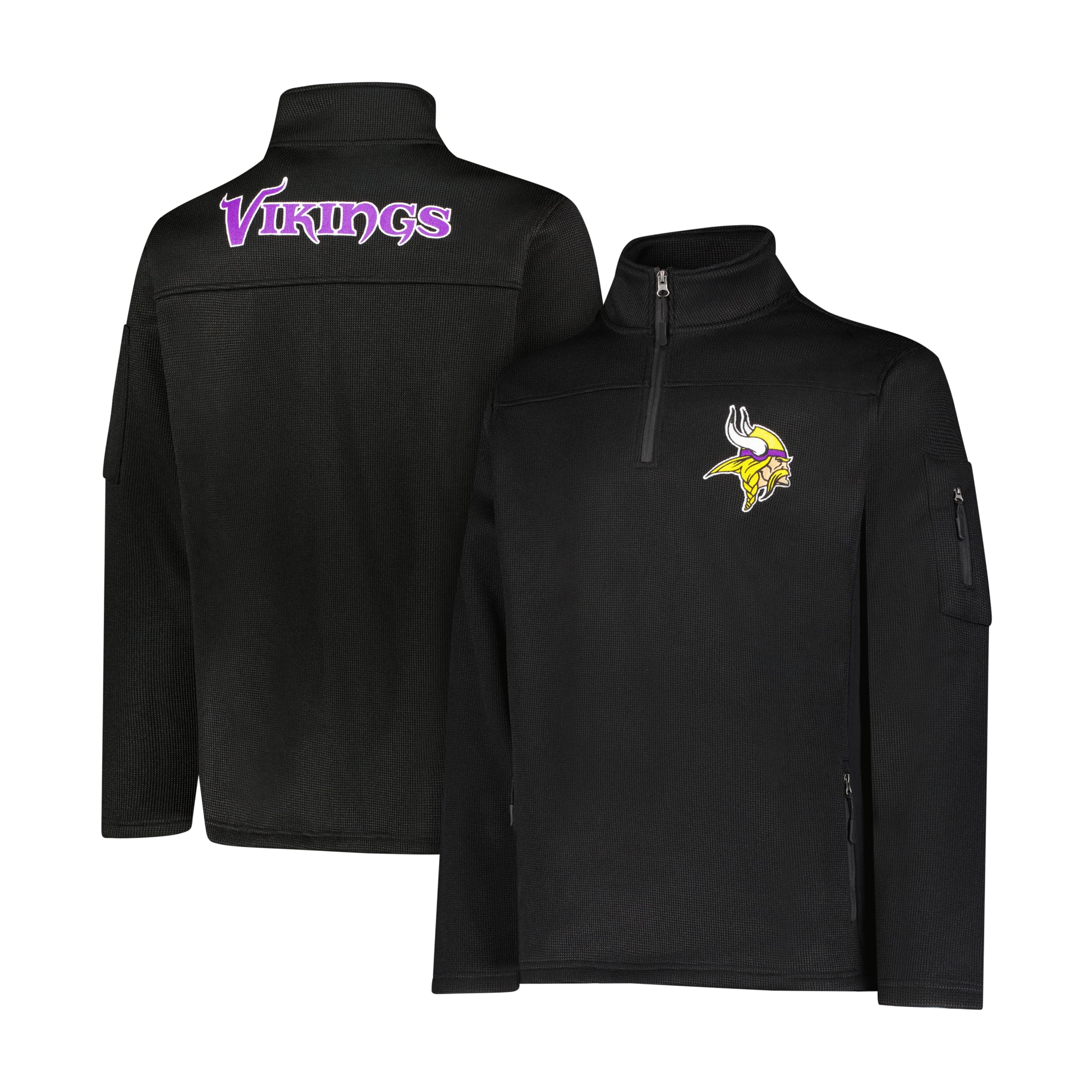 Ultra Game Men's NFL Official Ultimate Quarter-Zip Fleece Pullover Sweatshirt with Zipper Pockets, Minnesota Vikings, Black, Medium Image